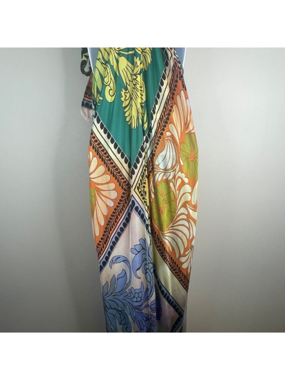 Zara Maxi Dress Womens XLarge Resort Halter Satin Silky Exotic Mixed Print Long - Picture 13 of 16